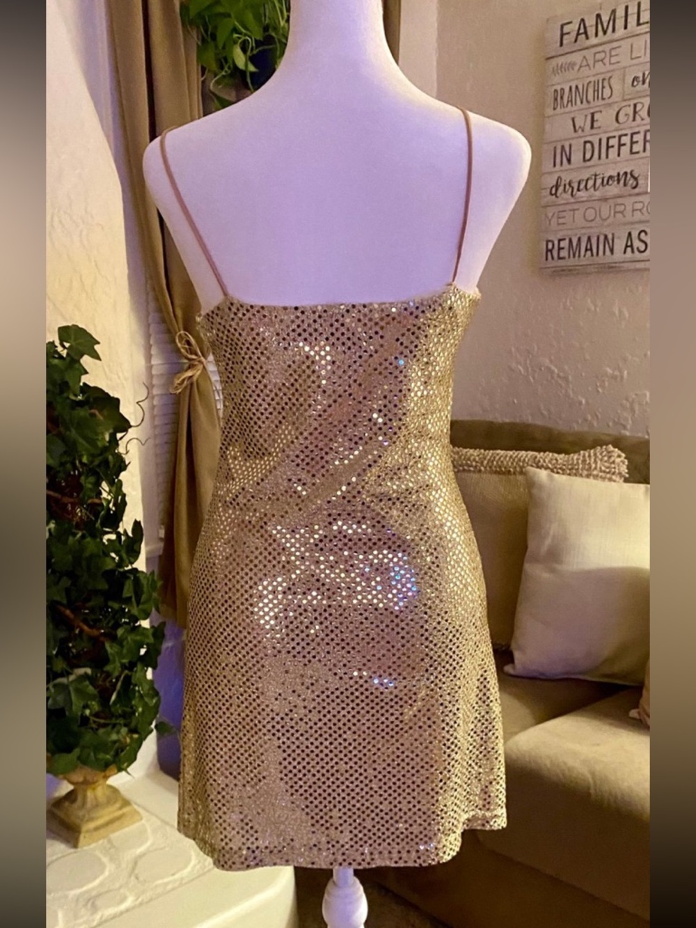 Gold Sequin Slip Dress with Spaghetti Straps🌺 - Picture 8 of 8